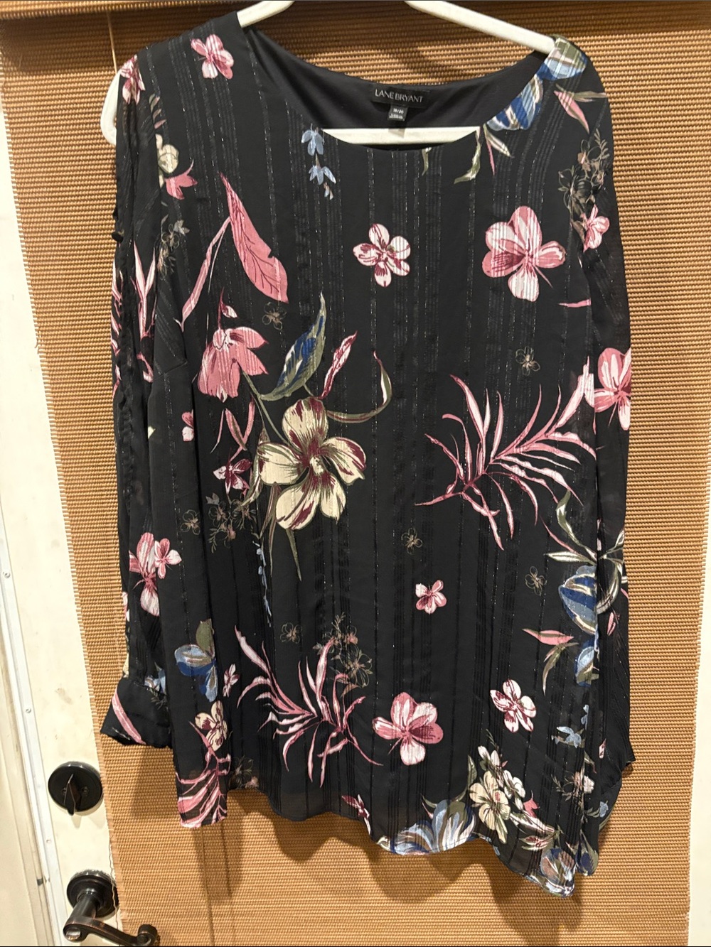 Lane Bryant Black Floral Long Sleeve Tunic with Pink & Cream Blooms